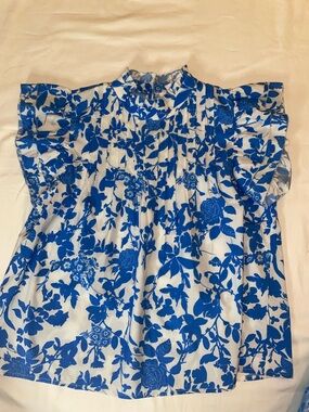 THML Blue and White Floral Top